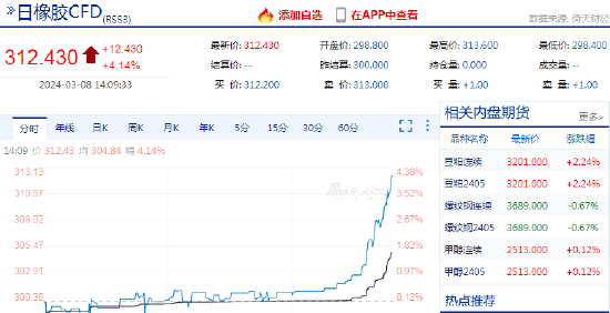 快讯：日本橡胶主力合约日内涨超4.00%，现报312.43日元/千克